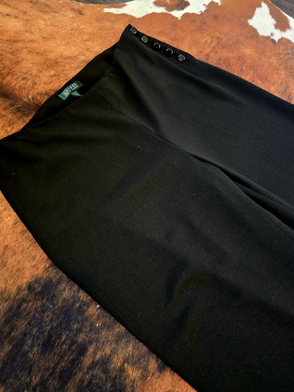 Lauren Ralph Lauren Black High-Rise Wide Leg Pants with Side Button Size 10